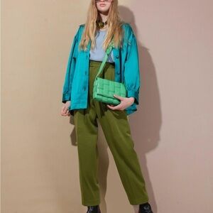 Saint Laurent YVES Rive Gauche Vintage Teal Blue Silk Blazer Relaxed Fit